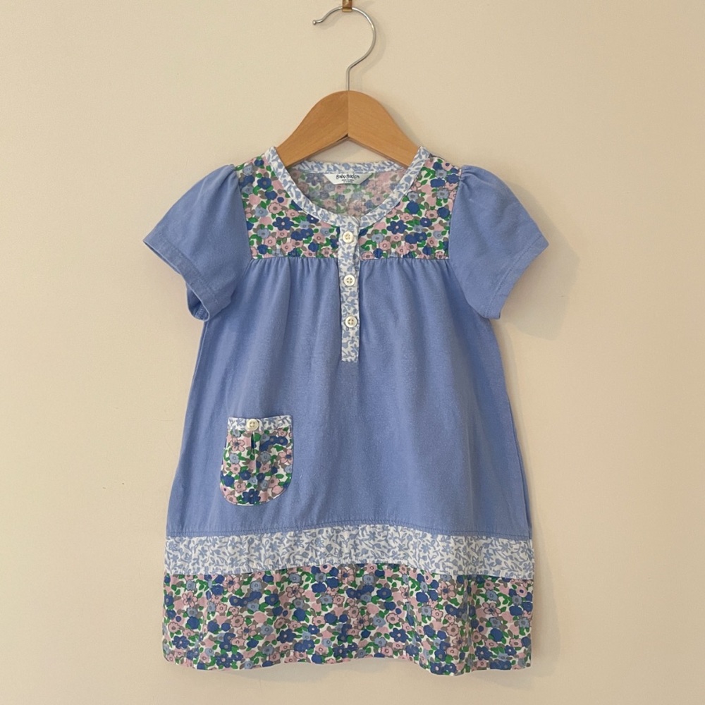 MINI BODEN Periwinkle Floral Mixed Print Colorblock Spring Dress